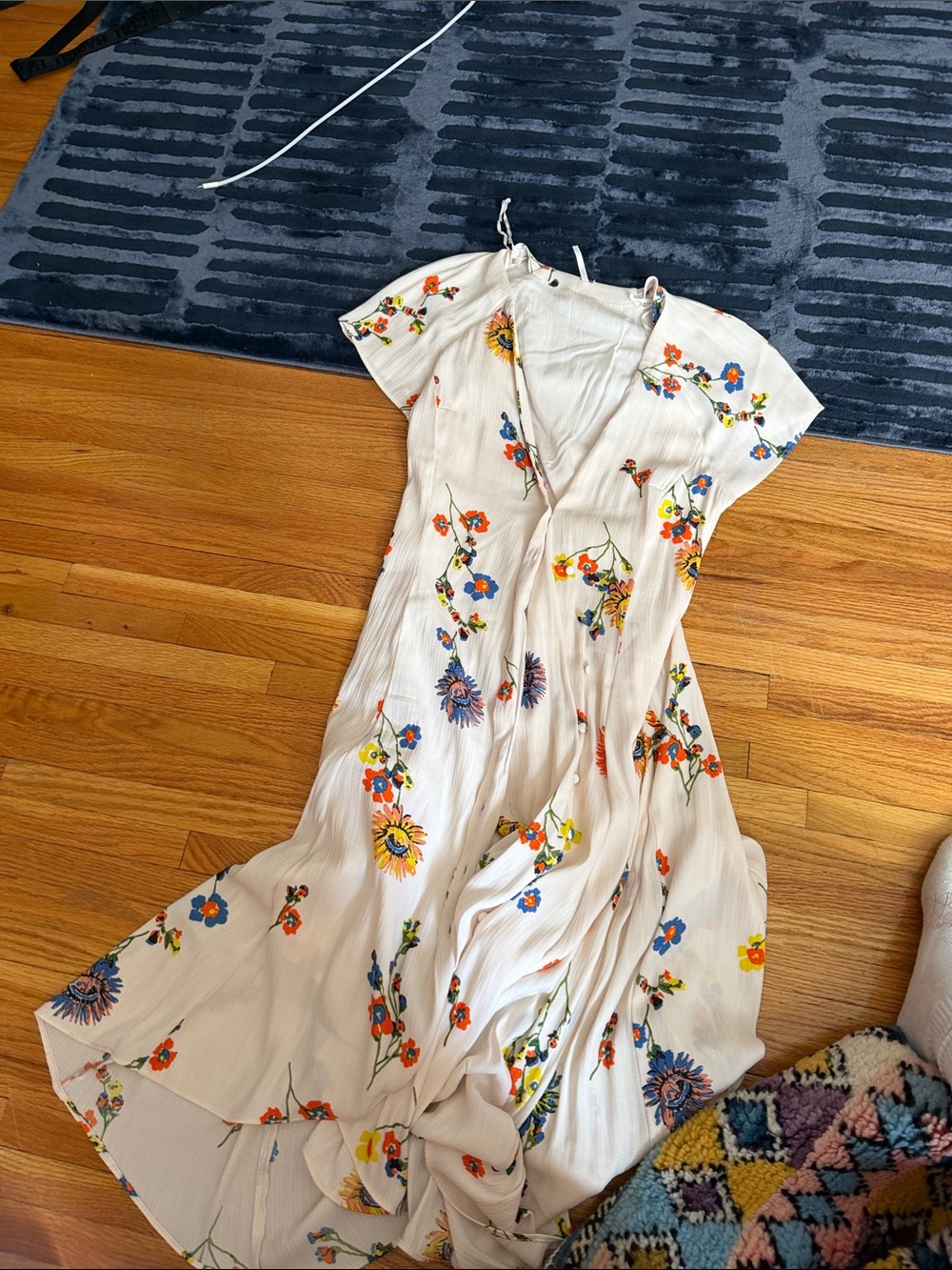 Cream Floral Maxi Dress with V-Neck